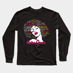 Aries Queen Funny Birthday Gift for Black Women Girl Long Sleeve T-Shirt